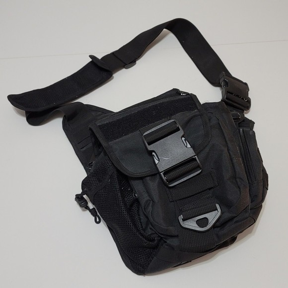 Tactical MOLLE Hipster Sling Cross Body Bag Conceal Messenger Black Travel Pack - Picture 1 of 11